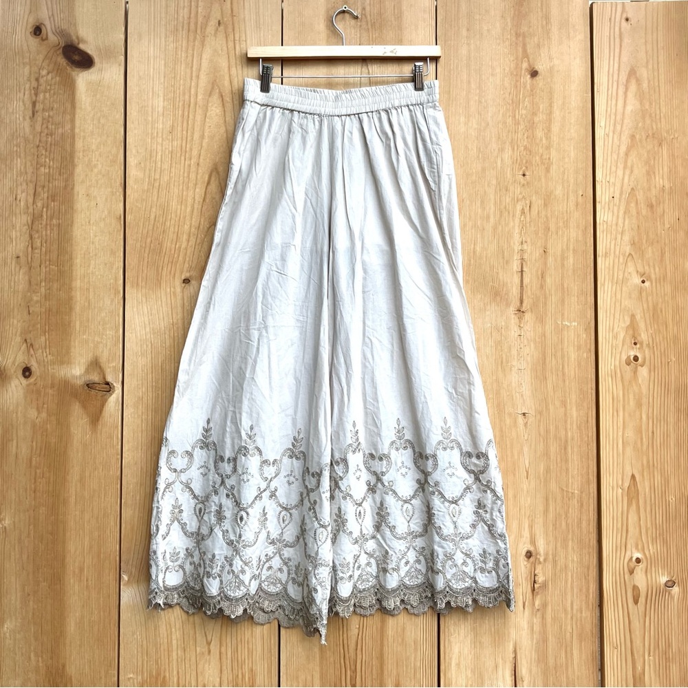 Zuba Wide Leg Tan Pants Embroidered Sz S/M